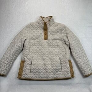 Lands' End Quilted Snap Pullover‎ Jacket Primaloft Lightweight Beige S